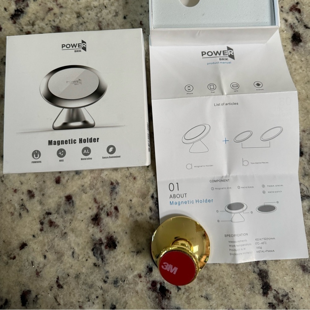 Power Brik Magnetic‎ Metal Holder Compatible with iPhone, Pad, Android in Gold